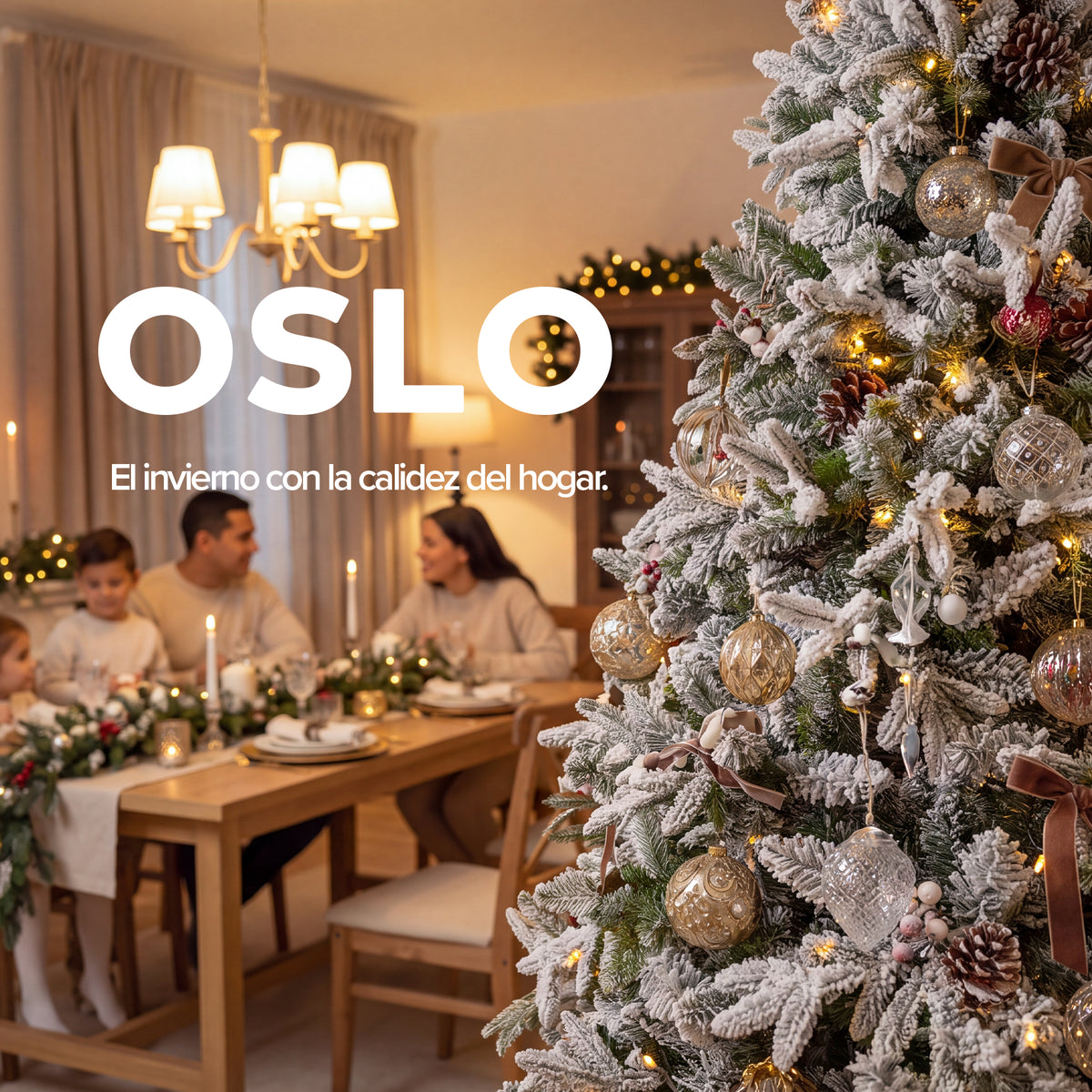 Oslo Árbol de Navidad Frondoso Iluminado Nevado