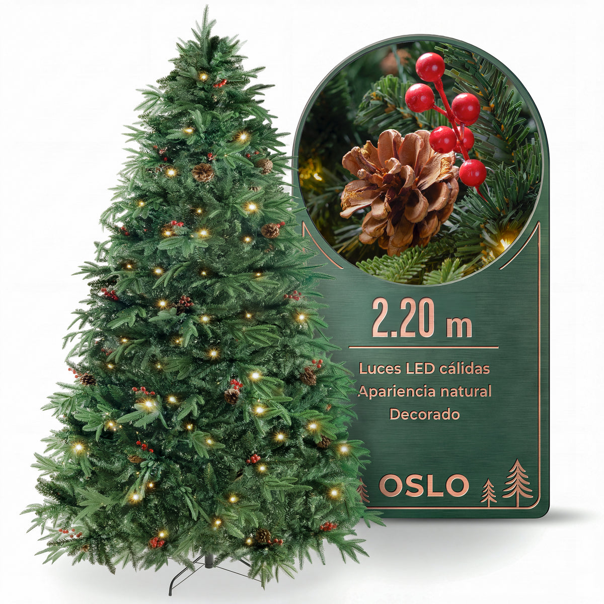 Oslo Árbol de Navidad Frondoso Iluminado Verde