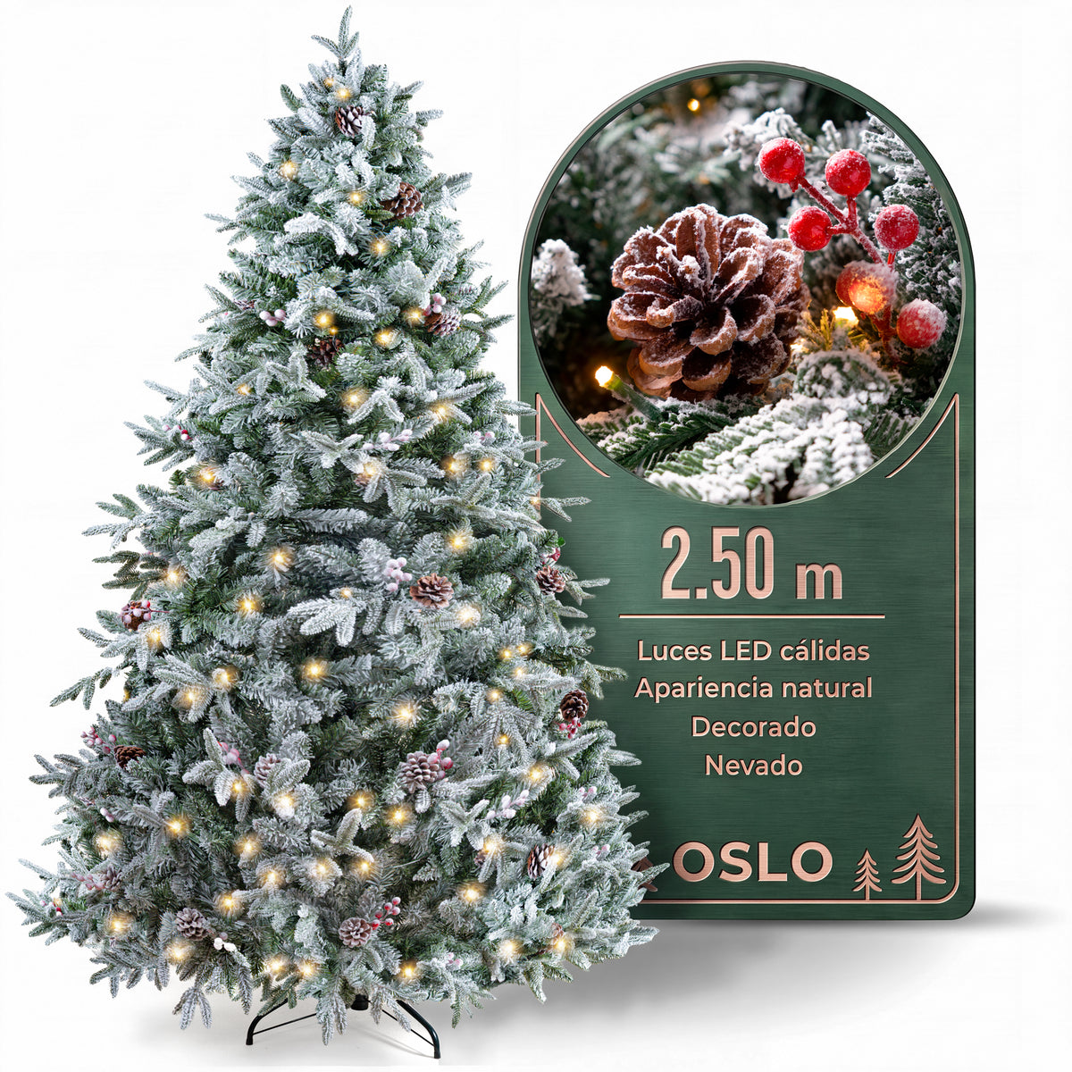 Oslo Árbol de Navidad Frondoso Iluminado Nevado