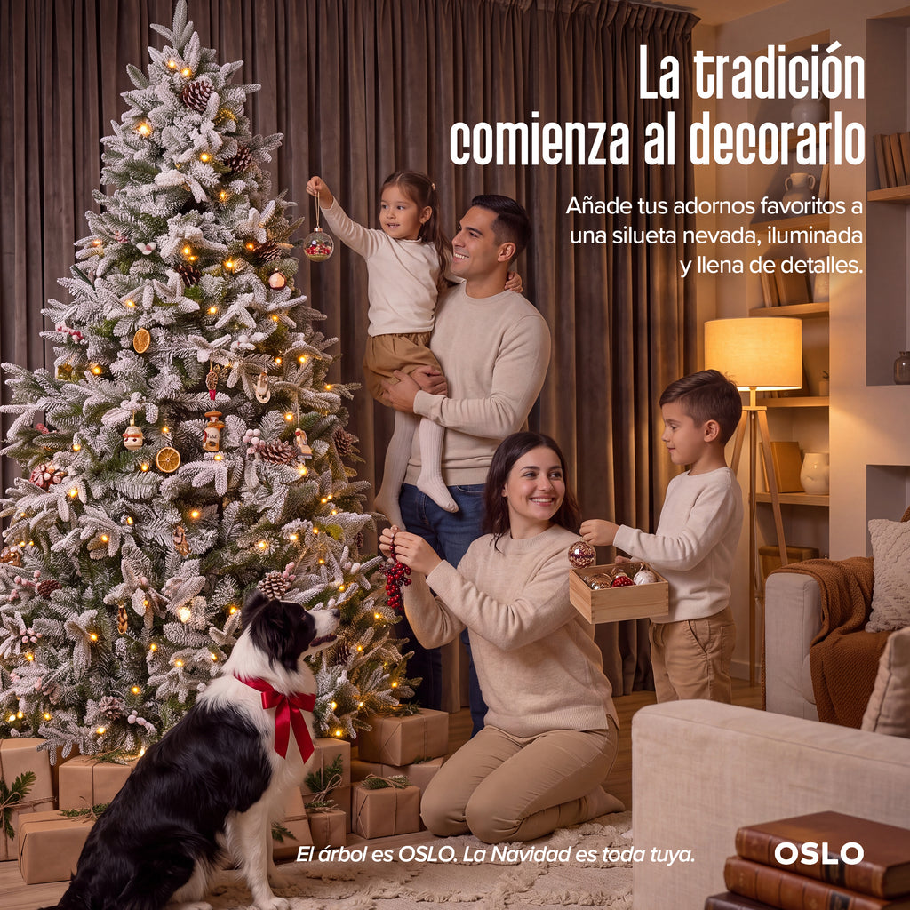 Oslo Árbol de Navidad Frondoso Iluminado Nevado