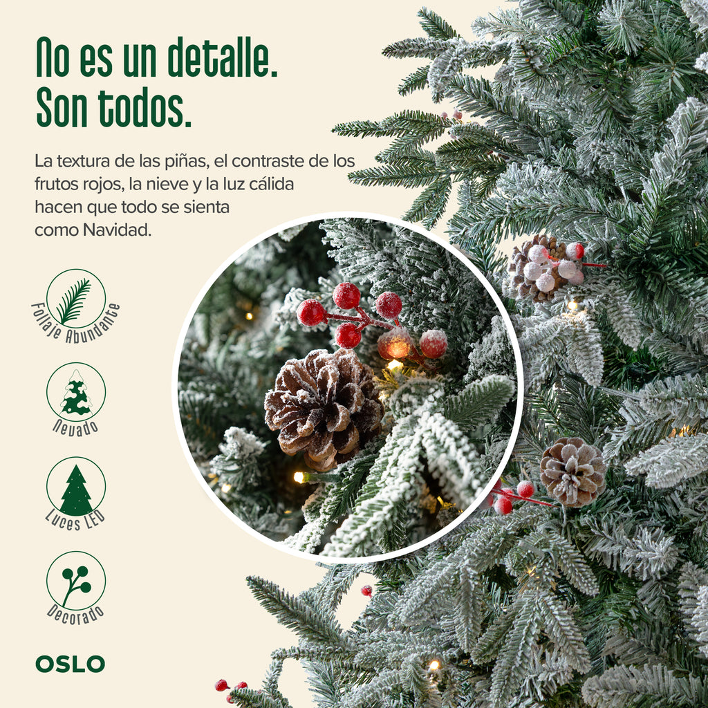 Oslo Árbol de Navidad Frondoso Iluminado Nevado