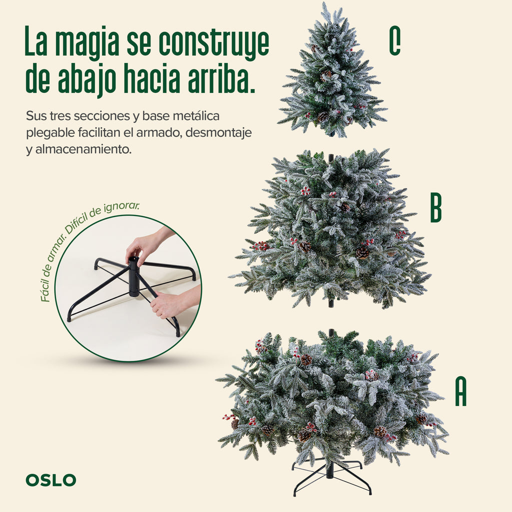 Oslo Árbol de Navidad Frondoso Iluminado Nevado