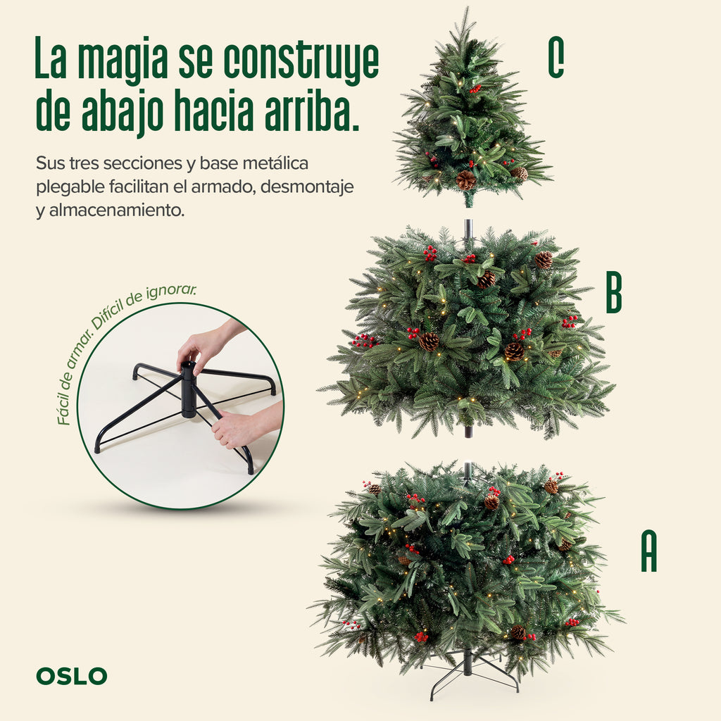 Oslo Árbol de Navidad Frondoso Iluminado Verde
