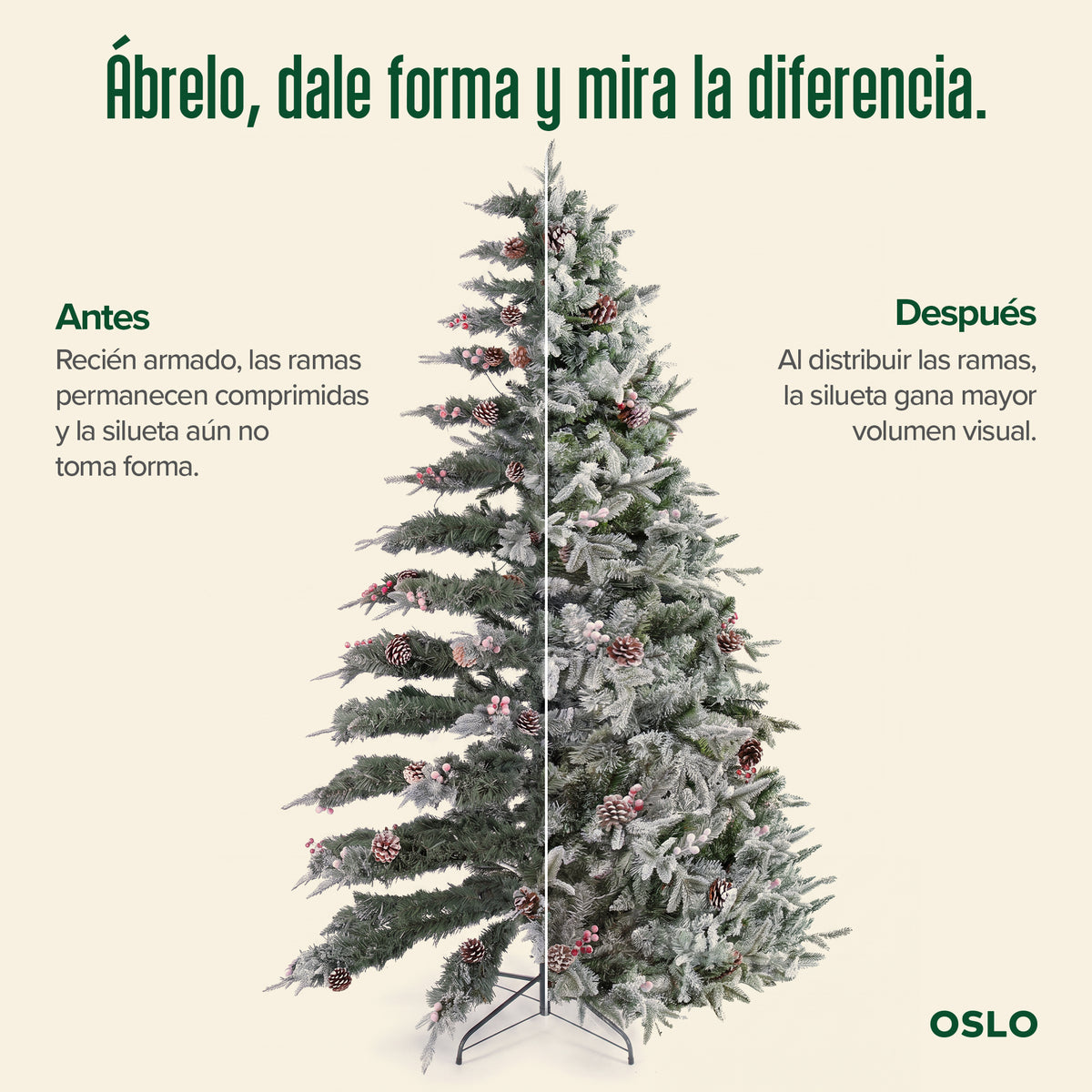 Oslo Árbol de Navidad Frondoso Iluminado Nevado