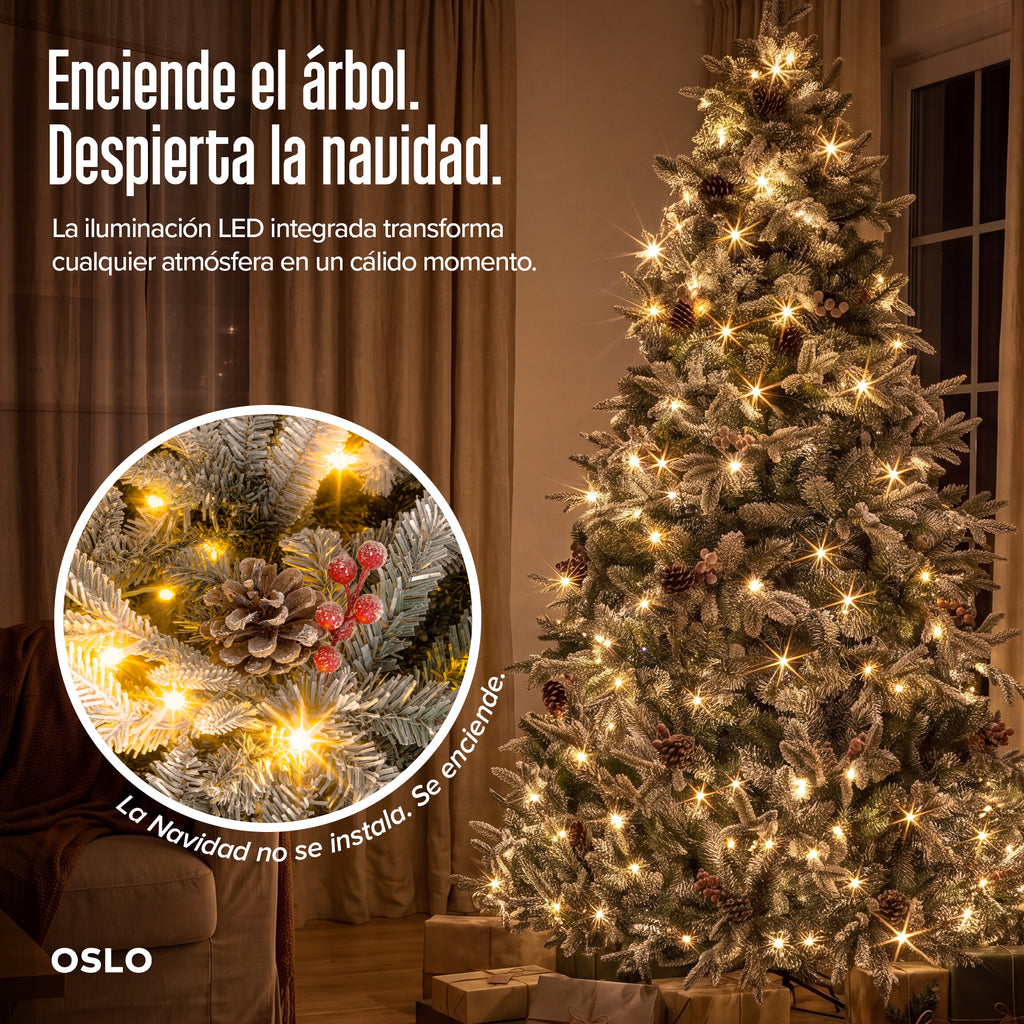 Oslo Árbol de Navidad Frondoso Iluminado Nevado