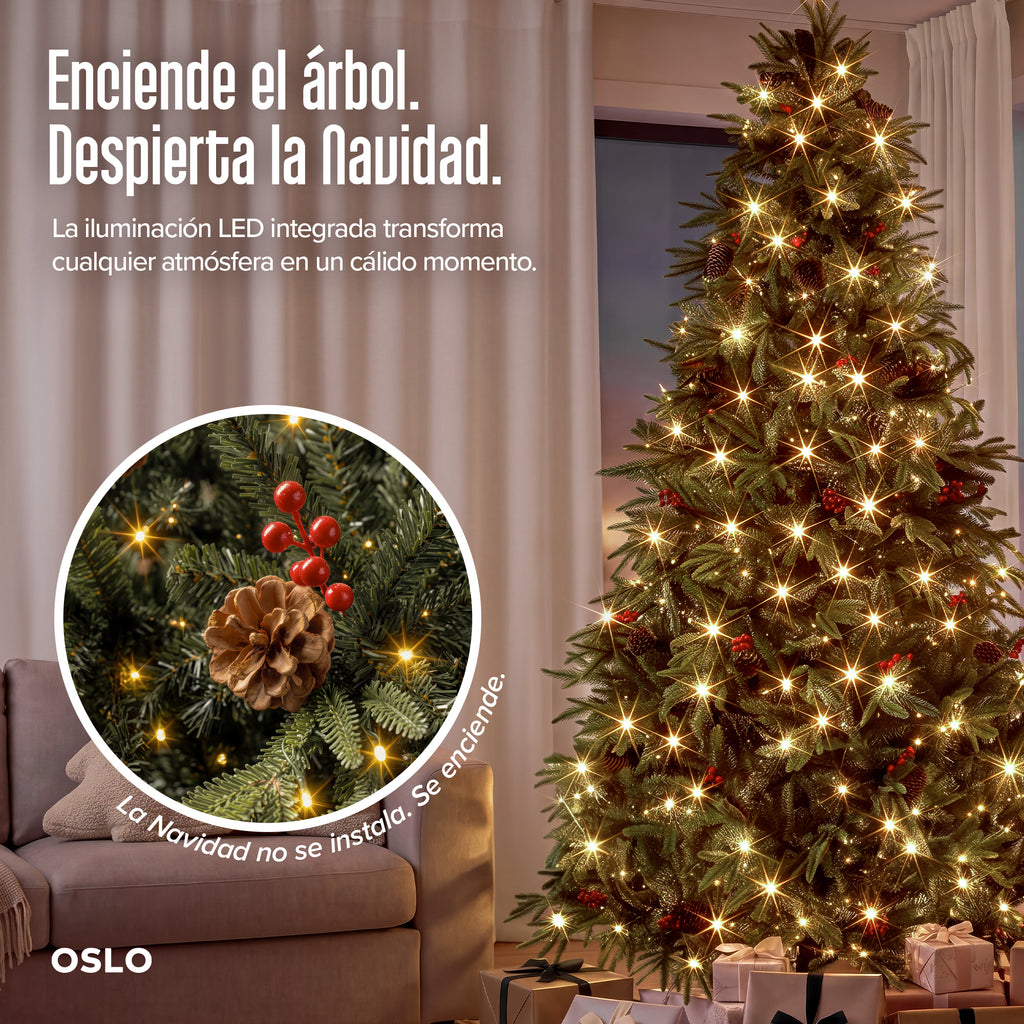 Oslo Árbol de Navidad Frondoso Iluminado Verde