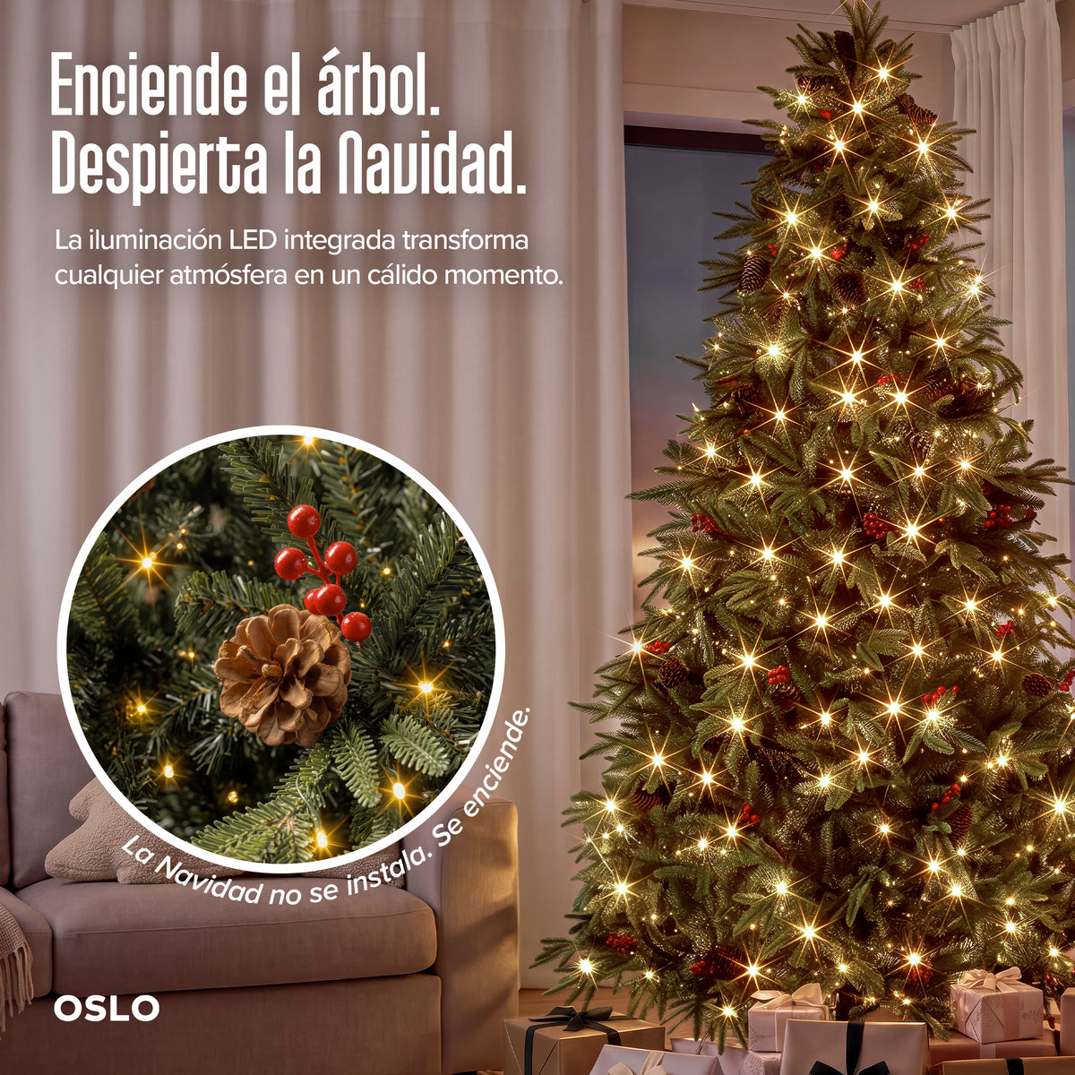 Oslo Árbol de Navidad Frondoso Iluminado Verde