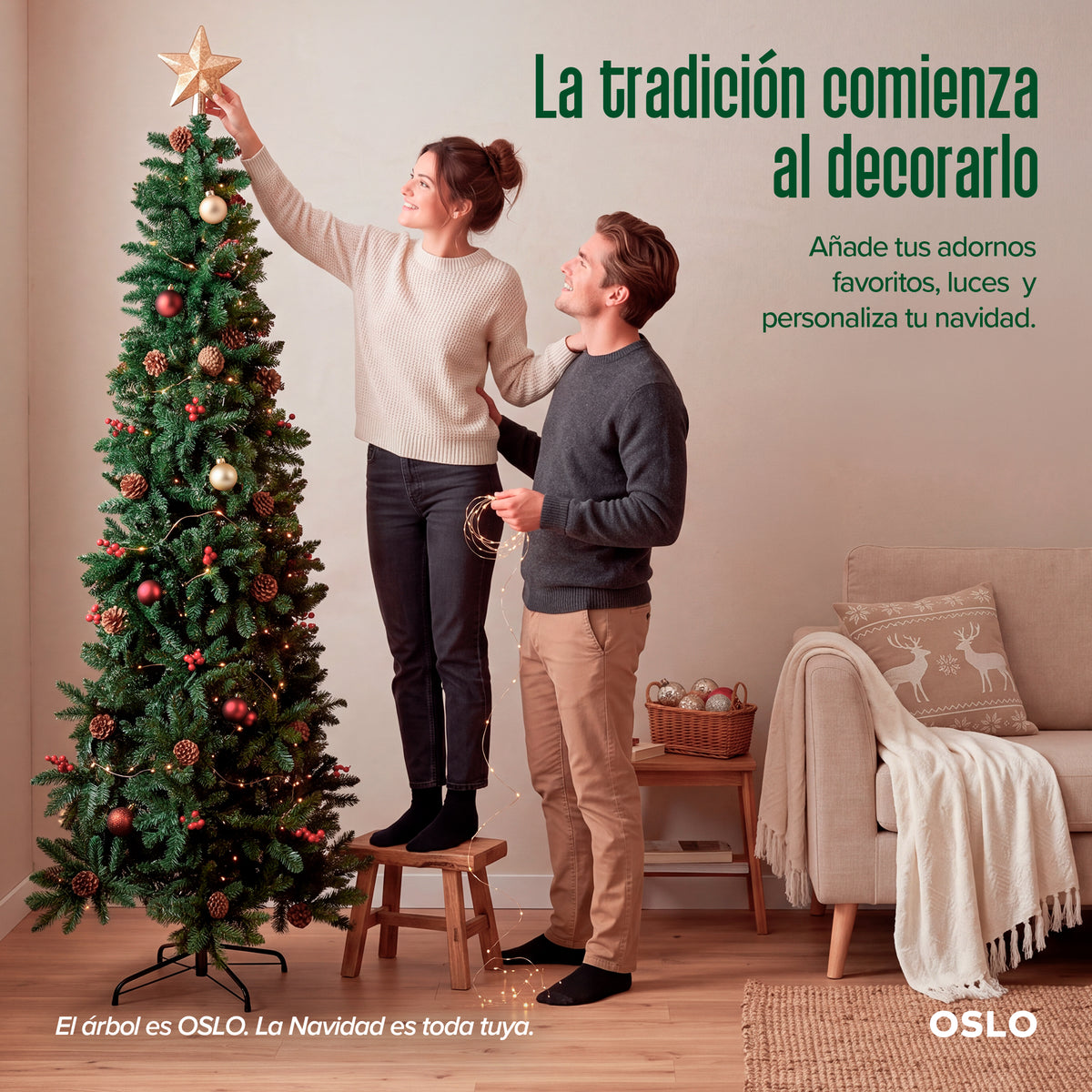 Oslo Árbol de Navidad Tipo Lápiz Verde