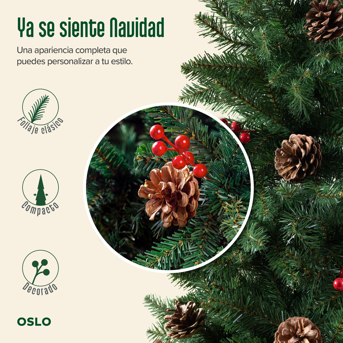 Oslo Árbol de Navidad Tipo Lápiz Verde