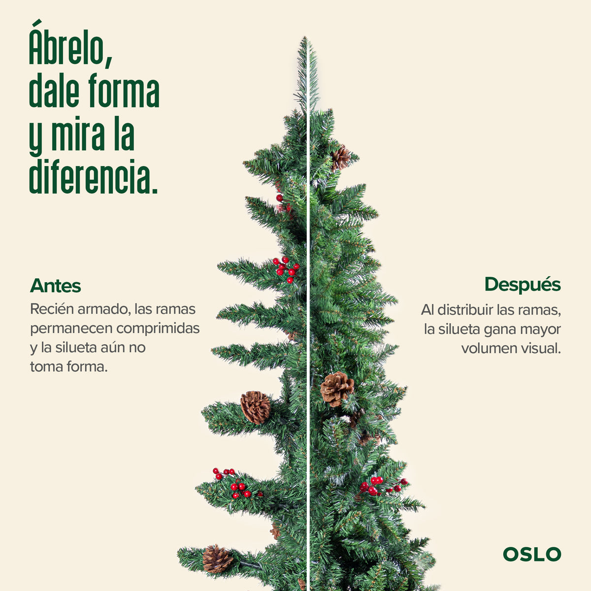 Oslo Árbol de Navidad Tipo Lápiz Verde