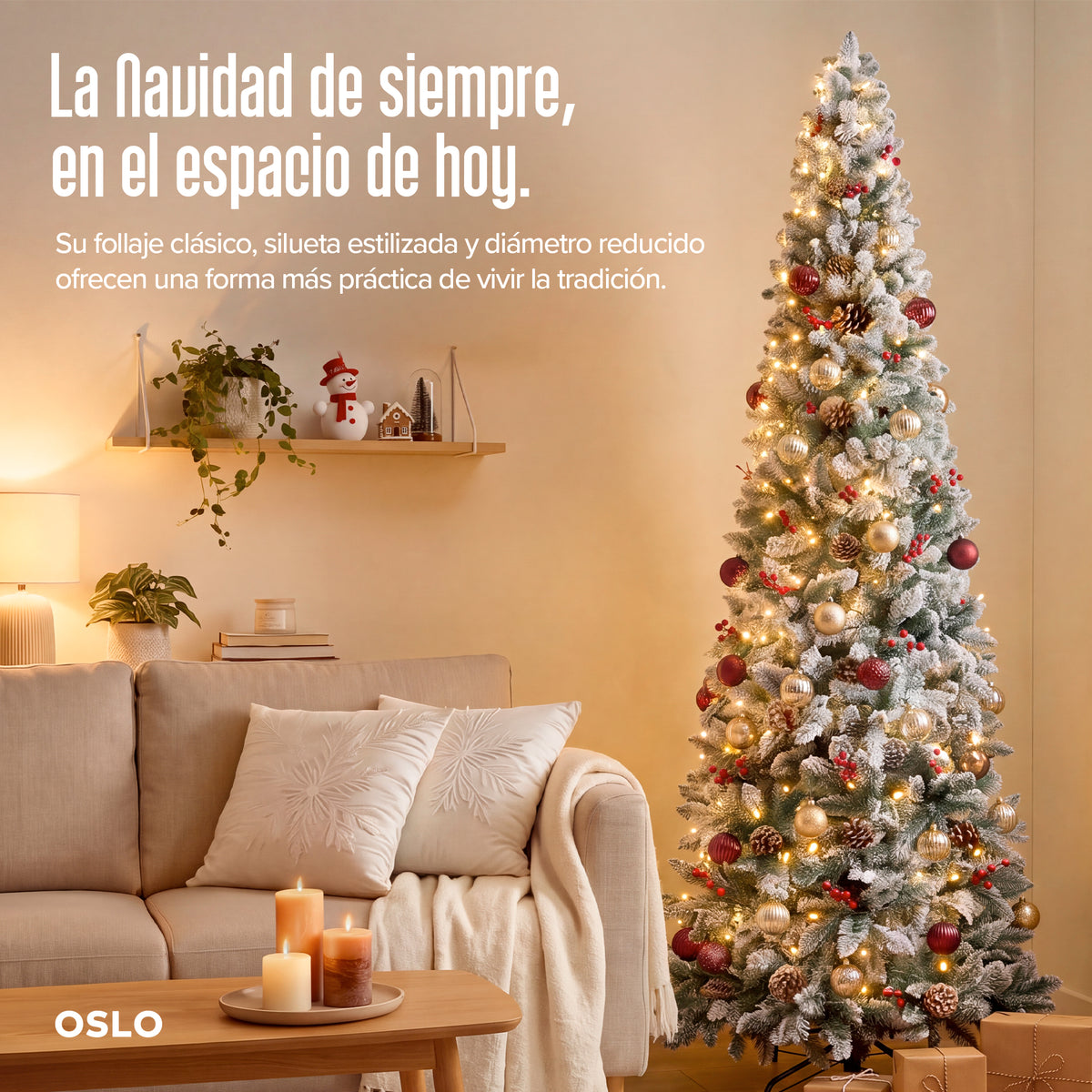 Oslo Árbol de Navidad Tipo Lápiz Nevado